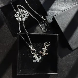 Chrome Hearts Fleur de Lis Silver Black Metal Motif Necklace