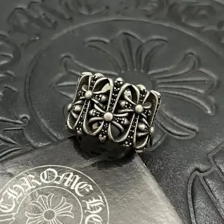 Chrome Hearts ফ্লোরাল ক্রস ওয়াইড ব্যান্ড রিং