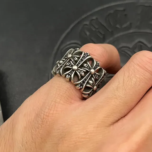 Chrome Hearts Anel Cruz Floral de Banda Larga 2