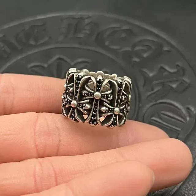 Chrome Hearts Anel Cruz Floral de Banda Larga 3