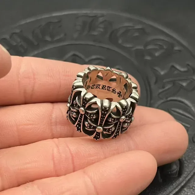 Chrome Hearts Anel Cruz Floral de Banda Larga 4