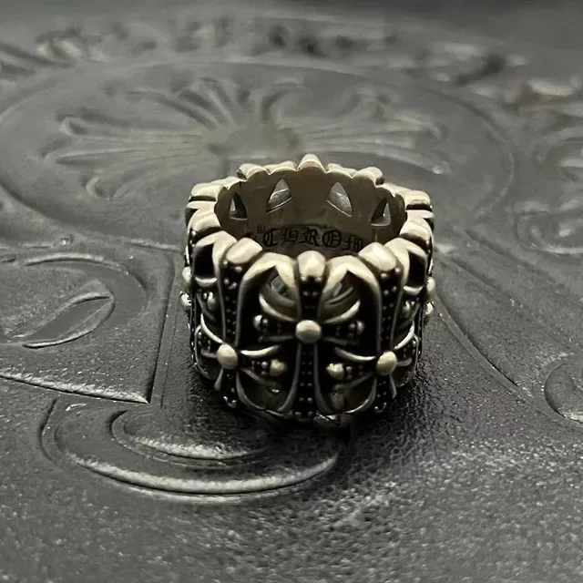 Chrome Hearts Anel Cruz Floral de Banda Larga 6