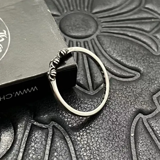 Chrome Hearts Floral Motif Oxidized Silver Ring 7