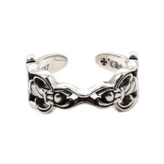 Chrome Hearts Silver Black Ornate Floral Motif Enamel Inlay Ring