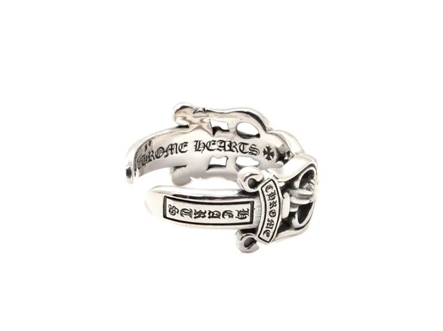 Chrome Hearts Anel de prata preto com motivo floral ornamentado de esmalte incrustado 9