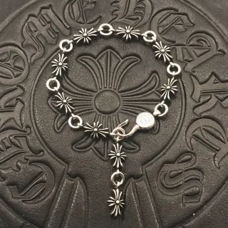 Chrome Hearts Starburst Cross Charm Silver Black Charms Circular Clasp Bracelet