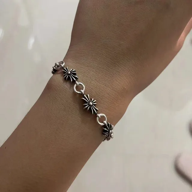 Chrome Hearts Starburst Cross Charm Prata Preto Charms Fecho Circular Pulseira 3