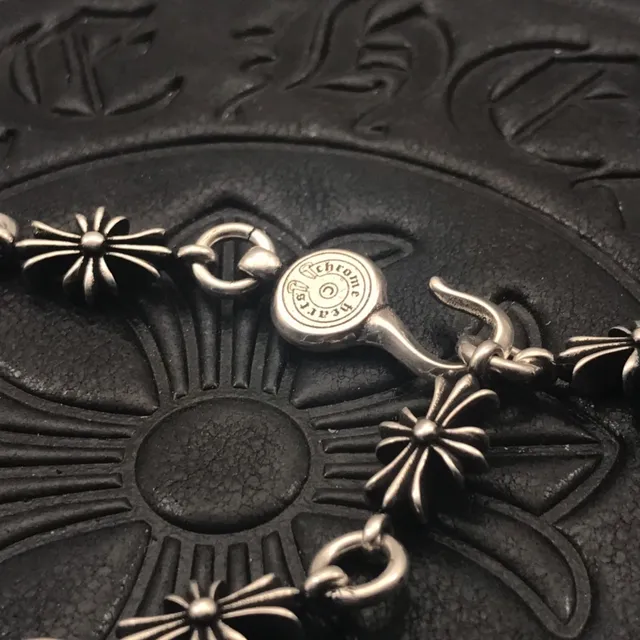 Chrome Hearts Starburst Cross Charm Prata Preto Charms Fecho Circular Pulseira 5
