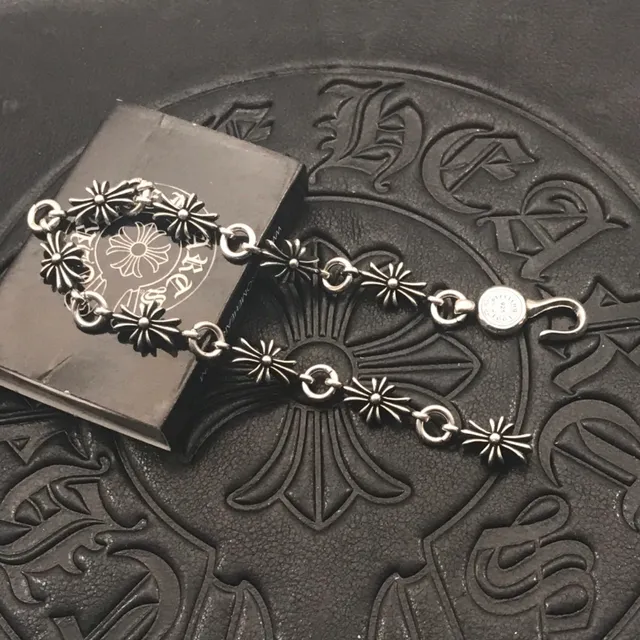 Chrome Hearts Starburst Cross Charm Prata Preto Charms Fecho Circular Pulseira 6