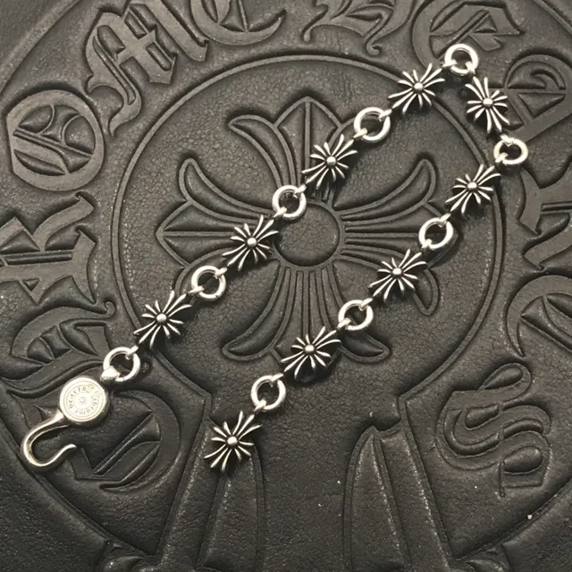 Chrome Hearts Starburst Cross Charm Prata Preto Charms Fecho Circular Pulseira 7