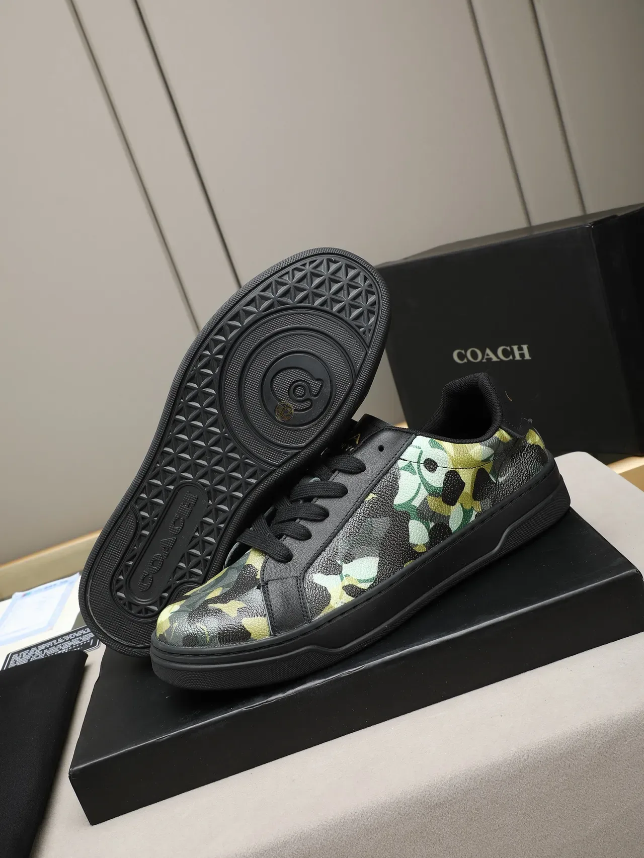 Coach Camouflage-Print Black Leather Lifestyle Sneakers 5