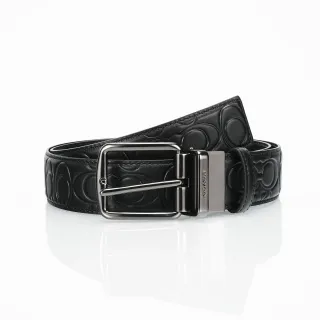 Coach Embossed Logo Turn-Lock Buckle Black Leather Belt