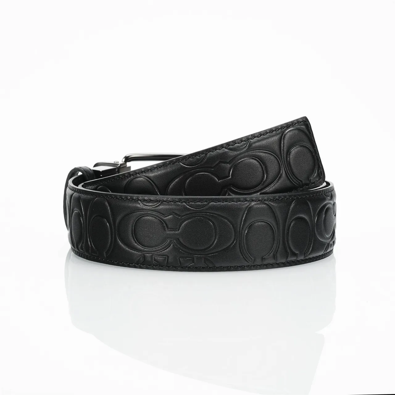 Coach Embossed Logo Turn-Lock Buckle Black Leather Belt 3