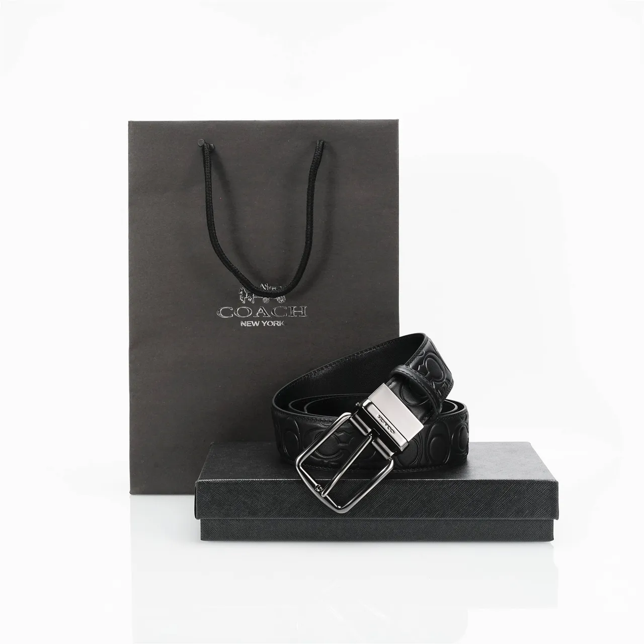 Coach Embossed Logo Turn-Lock Buckle Black Leather Belt 4