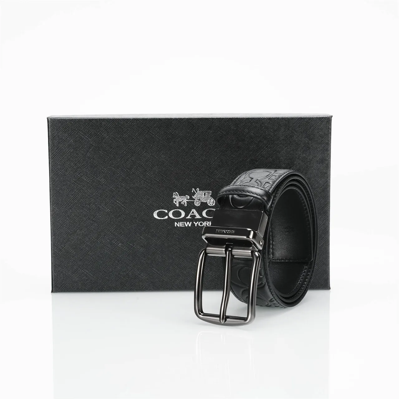 Coach Embossed Logo Turn-Lock Buckle Black Leather Belt 5