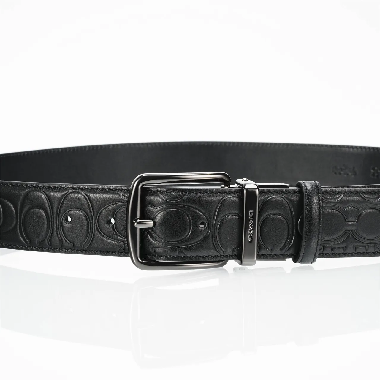 Coach Embossed Logo Turn-Lock Buckle Black Leather Belt 7