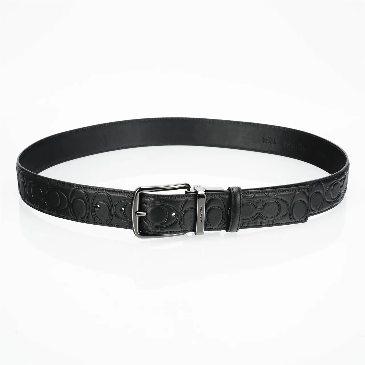 Coach Embossed Logo Turn-Lock Buckle Black Leather Belt 8
