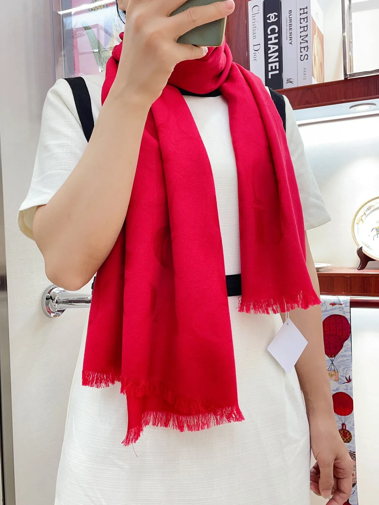 Coach Monogram Jacquard Red Silk Scarf 2