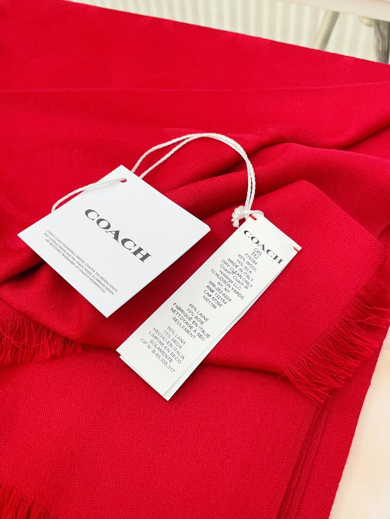 Coach Monogram Jacquard Red Silk Scarf 9