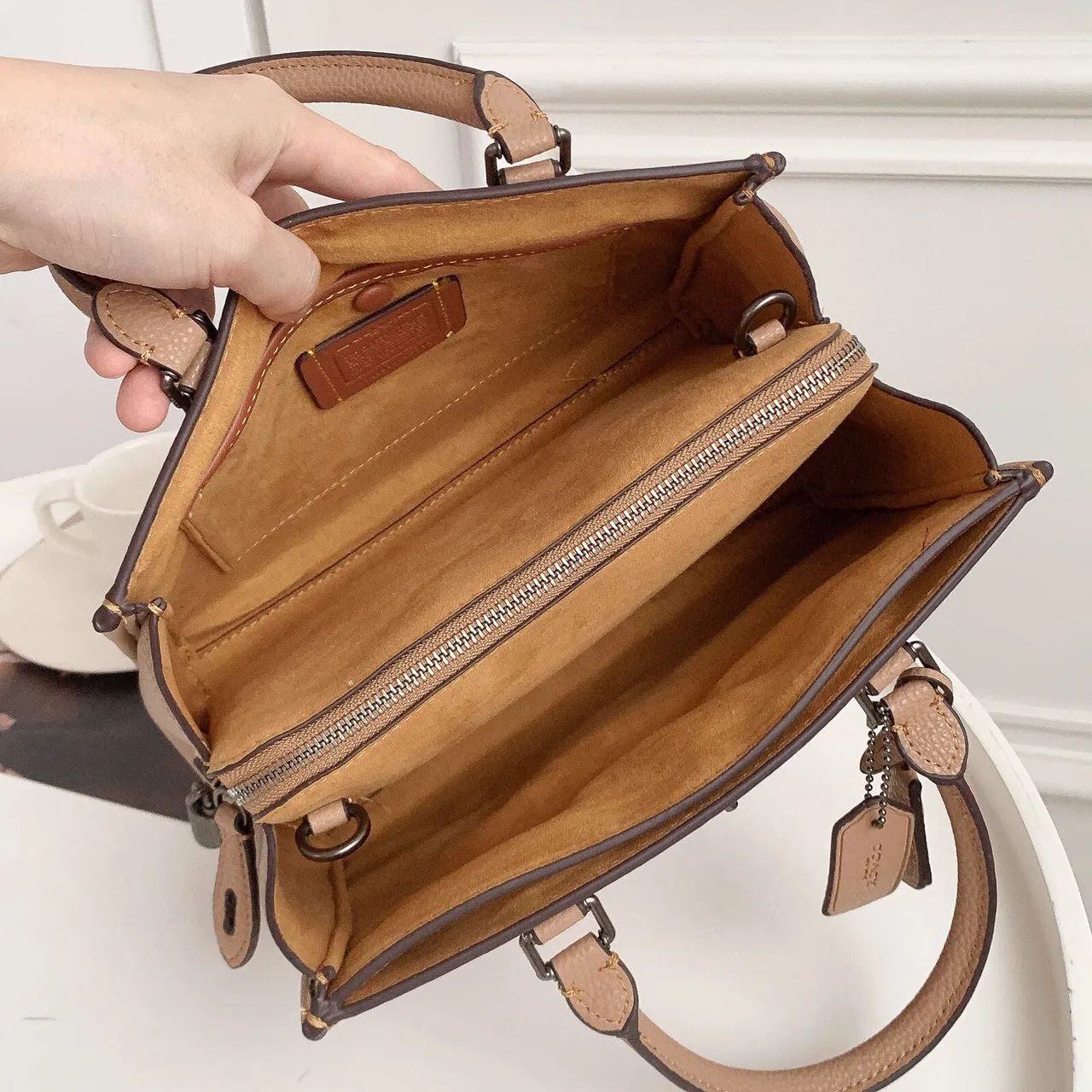 Coach Rogue Structured Pebbled Leather Beige Boston Bag 2