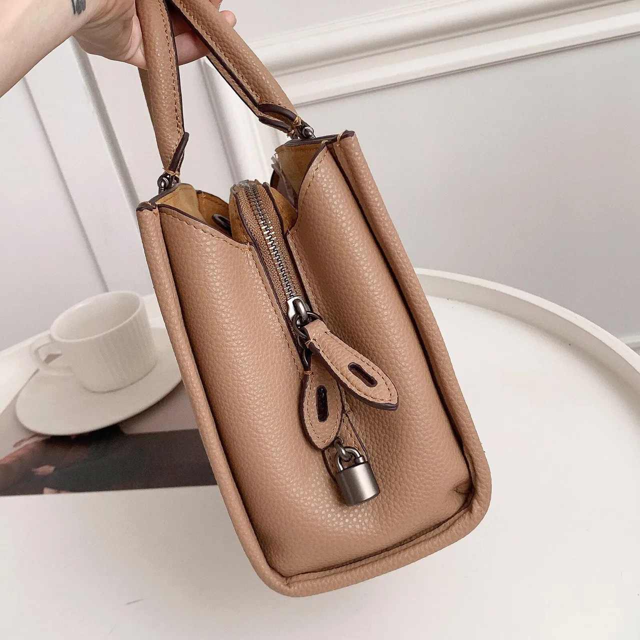 Coach Rogue Structured Pebbled Leather Beige Boston Bag 4