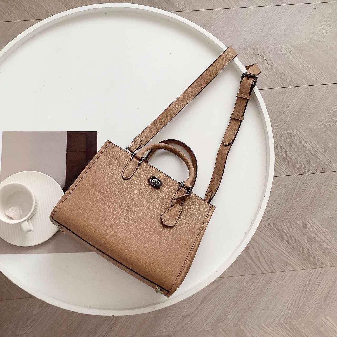 Coach Rogue Structured Pebbled Leather Beige Boston Bag 5