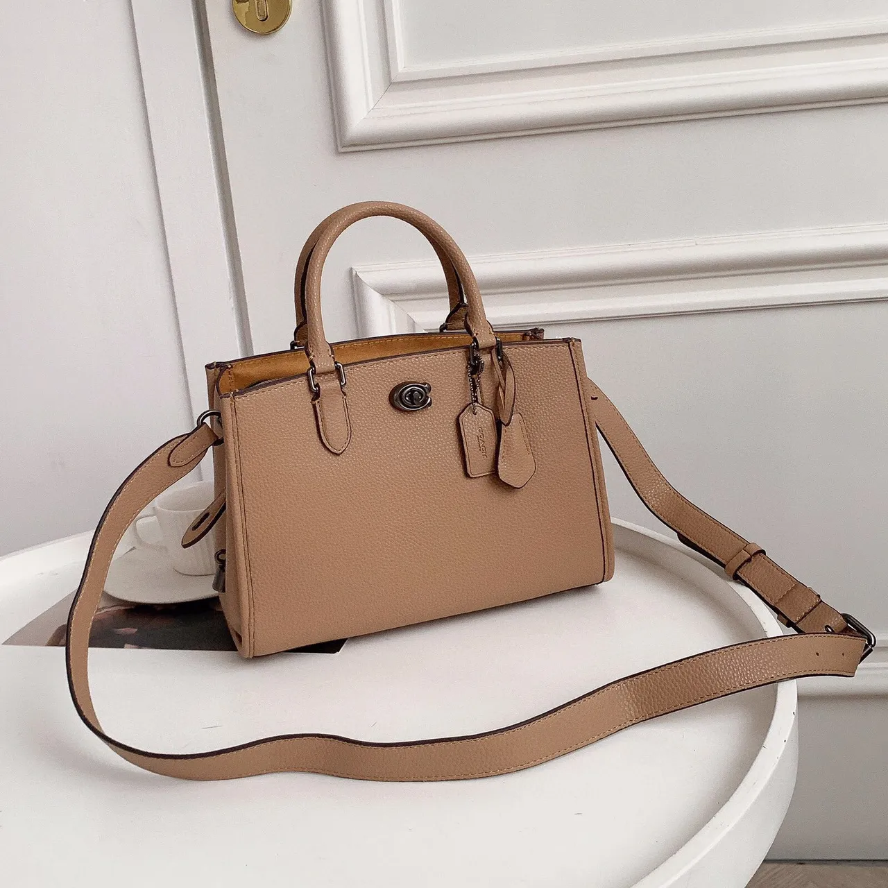 Coach Rogue Structured Pebbled Leather Beige Boston Bag 6