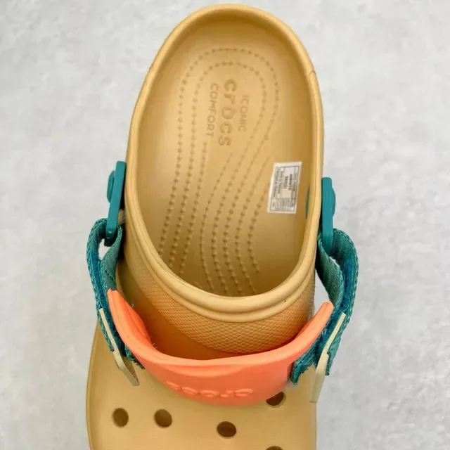 Crocs Echo Beige Blue Molded Foam Adjustable Strap Clog 6