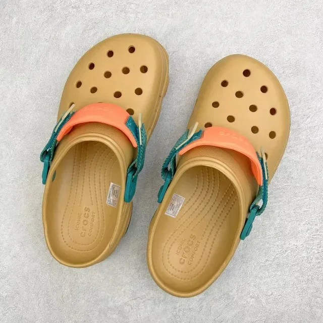 Crocs Echo Beige Blue Molded Foam Adjustable Strap Clog 8