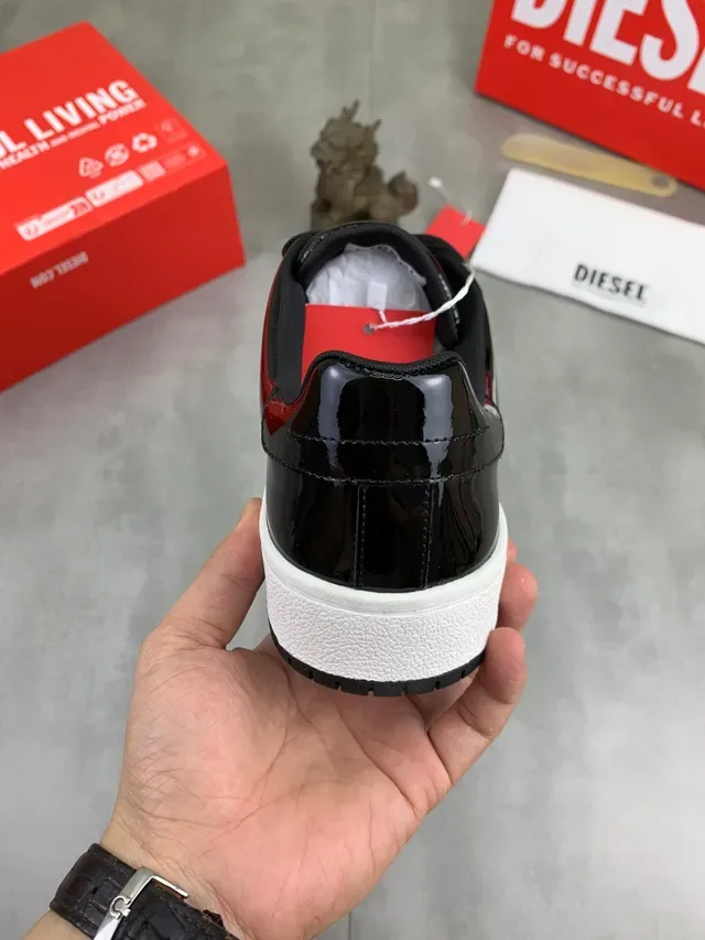 Diesel Black White Glossy Patent-Like Upper Chunky Platform Sole Sneakers 4