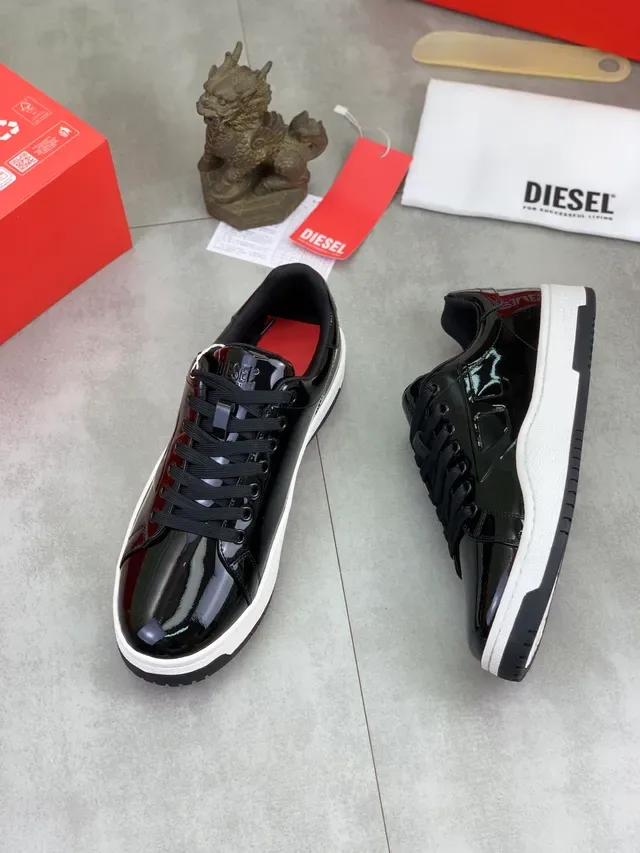 Diesel Black White Glossy Patent-Like Upper Chunky Platform Sole Sneakers 6