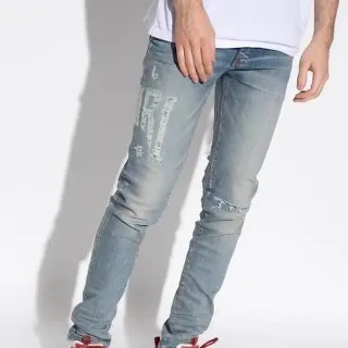 Diesel Blue White Distressed Graphic-Print Jeans