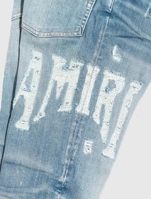 Diesel Blue White Distressed Graphic-Print Jeans 4