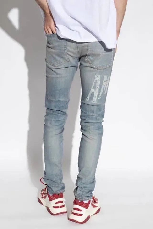 Diesel Blue White Distressed Graphic-Print Jeans 5