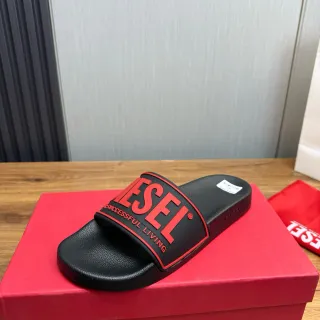 Diesel Slide Black and Red Logo Slippers