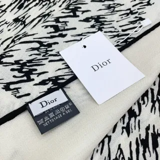 Dior अमूर्त ब्रशस्ट्रोक प्रिंट हल्दीवर्ण और काला रेशम स्कार्फ