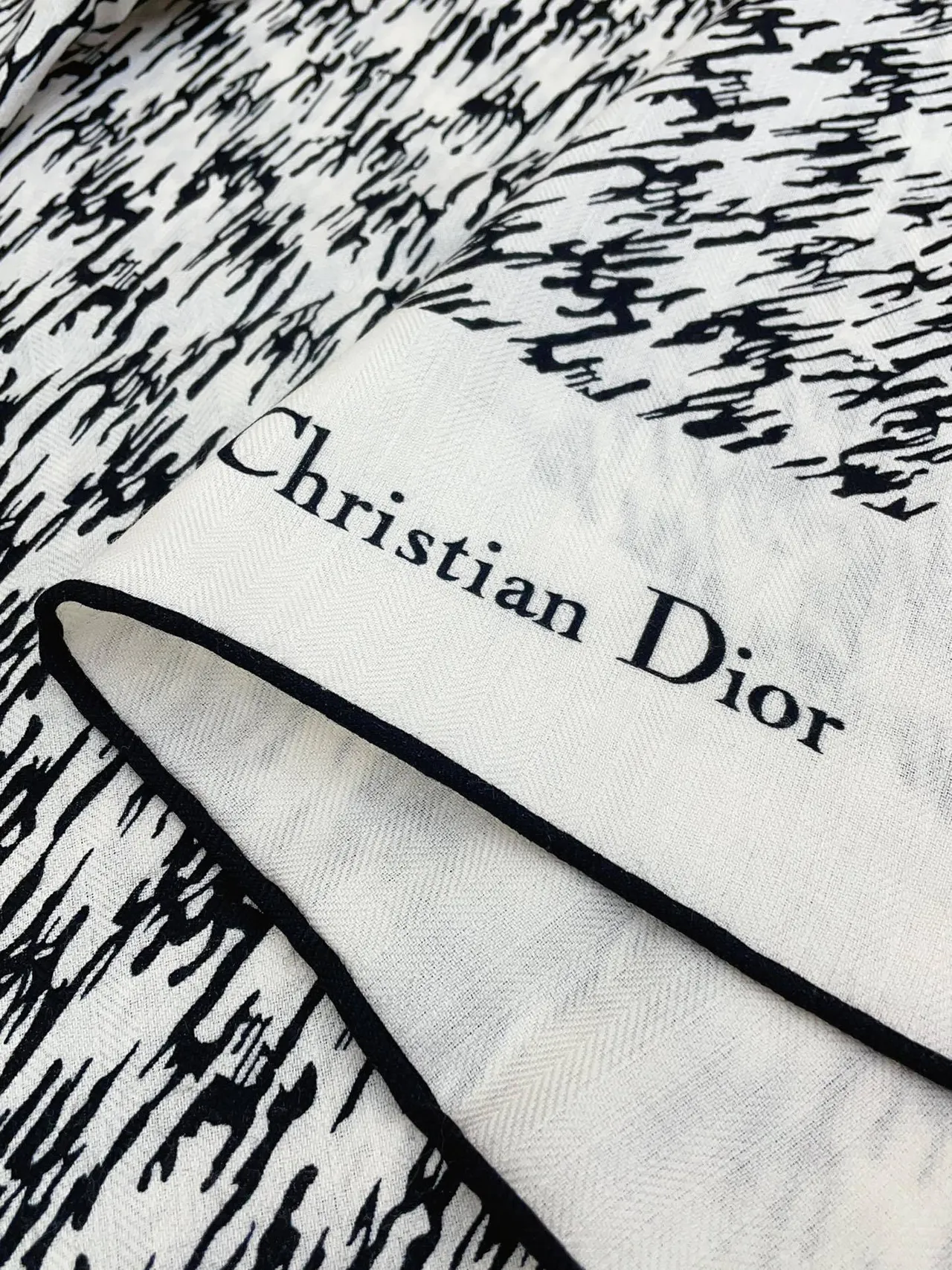 Dior Impression abstraite de coup de pinceau Ivoire et Noir Écharpe de soie 9