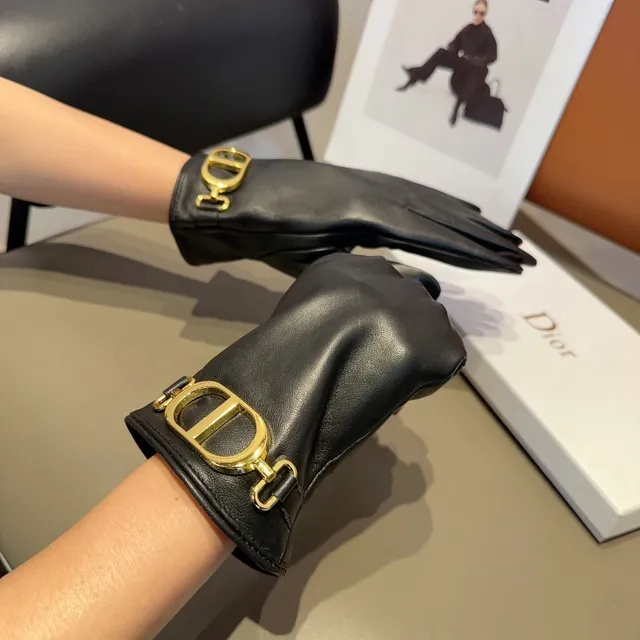 Luvas Dior Addict Preto Dourado Suave Fivela CD Couro 4