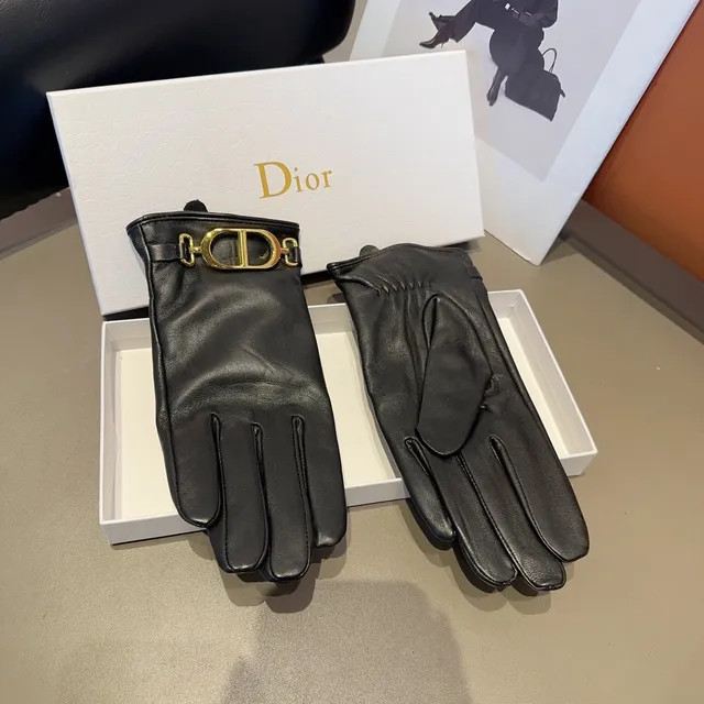 Luvas Dior Addict Preto Dourado Suave Fivela CD Couro 7