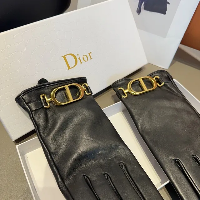 Luvas Dior Addict Preto Dourado Suave Fivela CD Couro 8