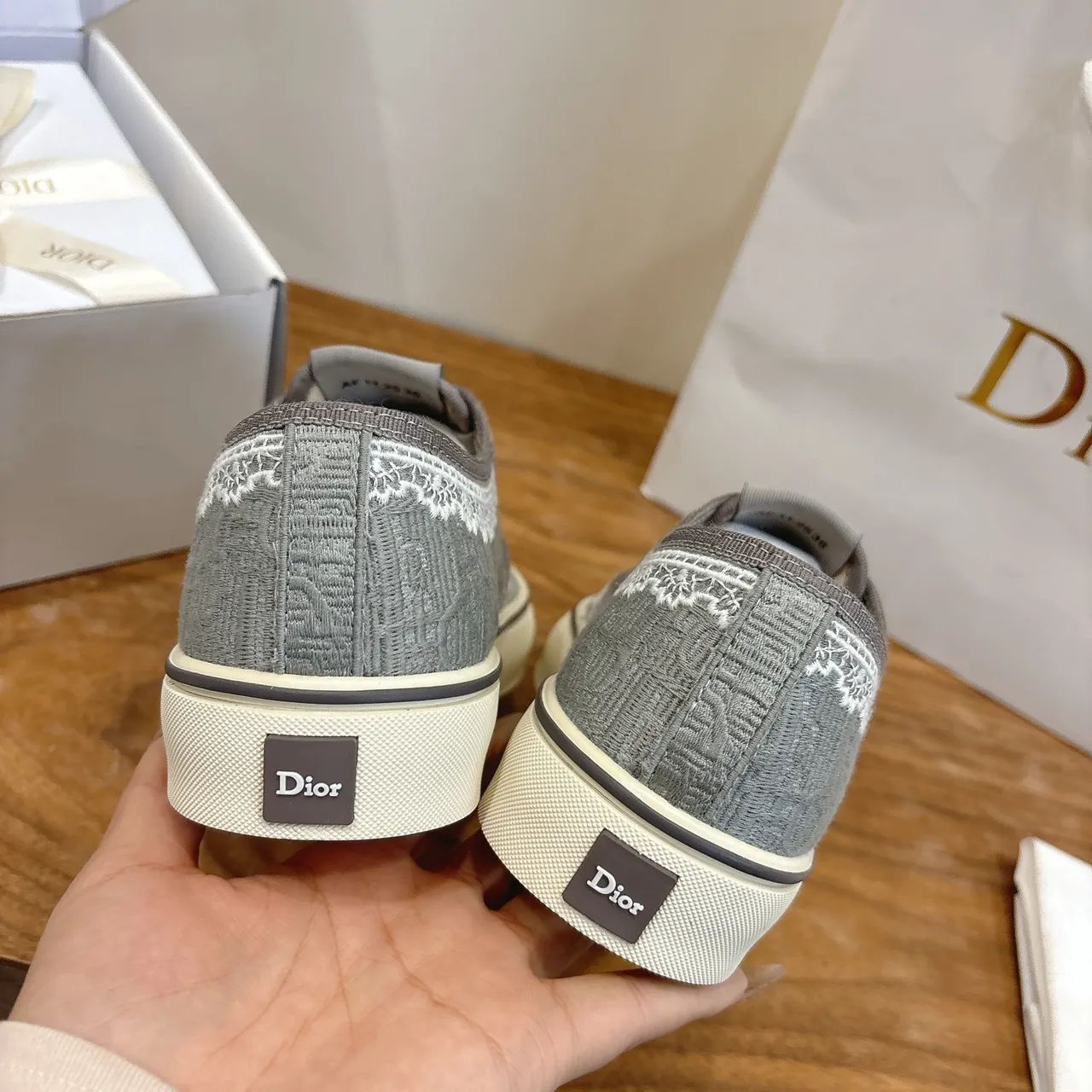 Dior B22 Gray White Textured Jacquard Upper Embroidered Logo Lifestyle Sneakers 3