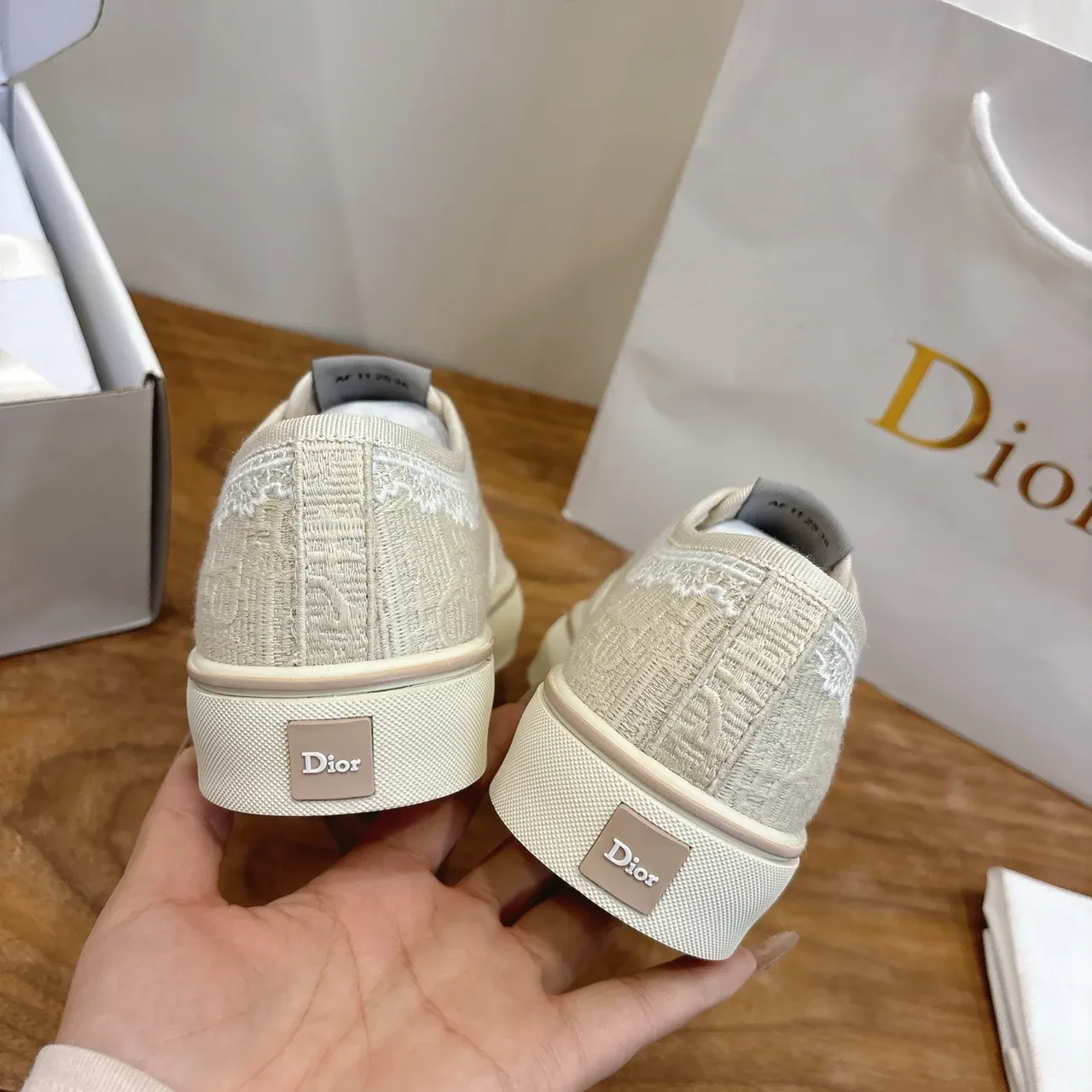 Dior B23 Beige Gray Embroidered Logo Jacquard-Textured Upper Lifestyle Sneakers 3