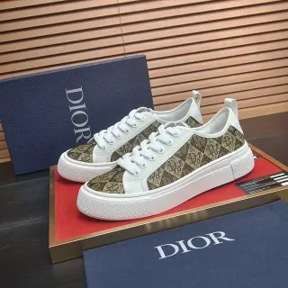Dior B23 Brown White Monogram Canvas Upper Leather Overlays Lifestyle Sneakers
