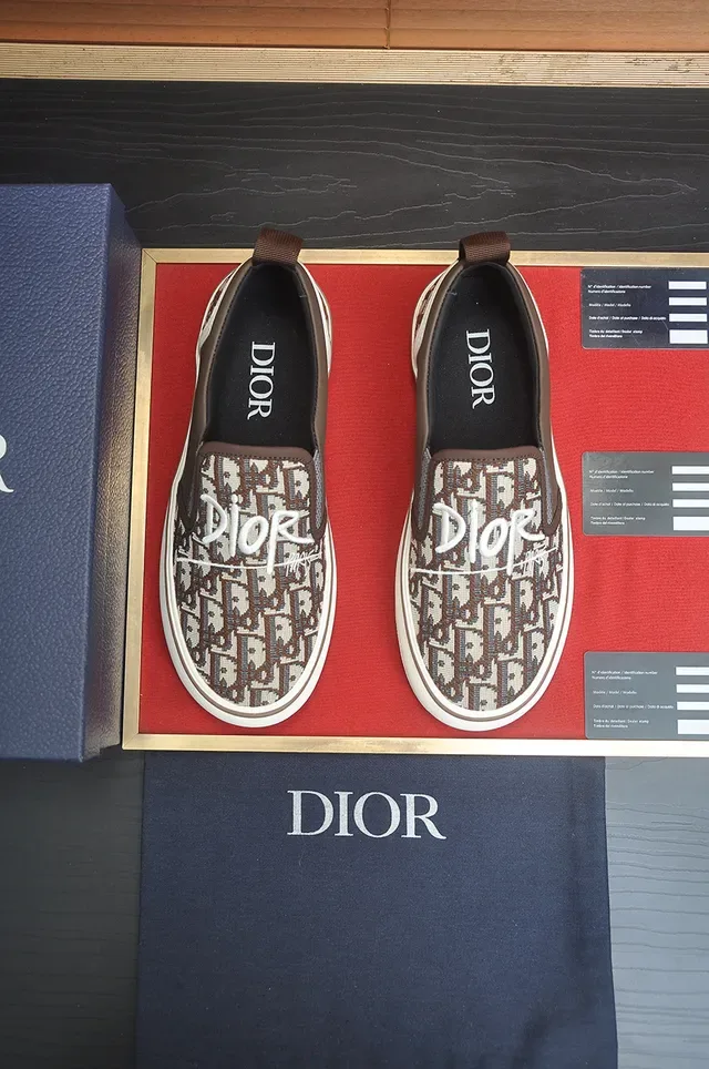 Dior B23 Marrom Branco Slip-On Monograma Lona Lifestyle Sneakers 5