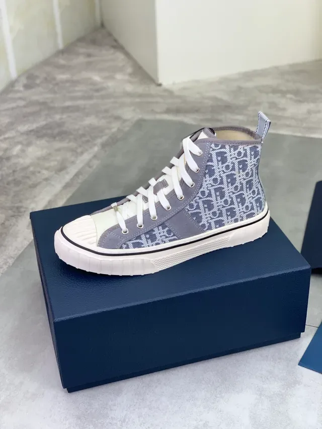 Dior B23 Cinza Branco High-Top Oblique Jacquard Tênis Lifestyle 4