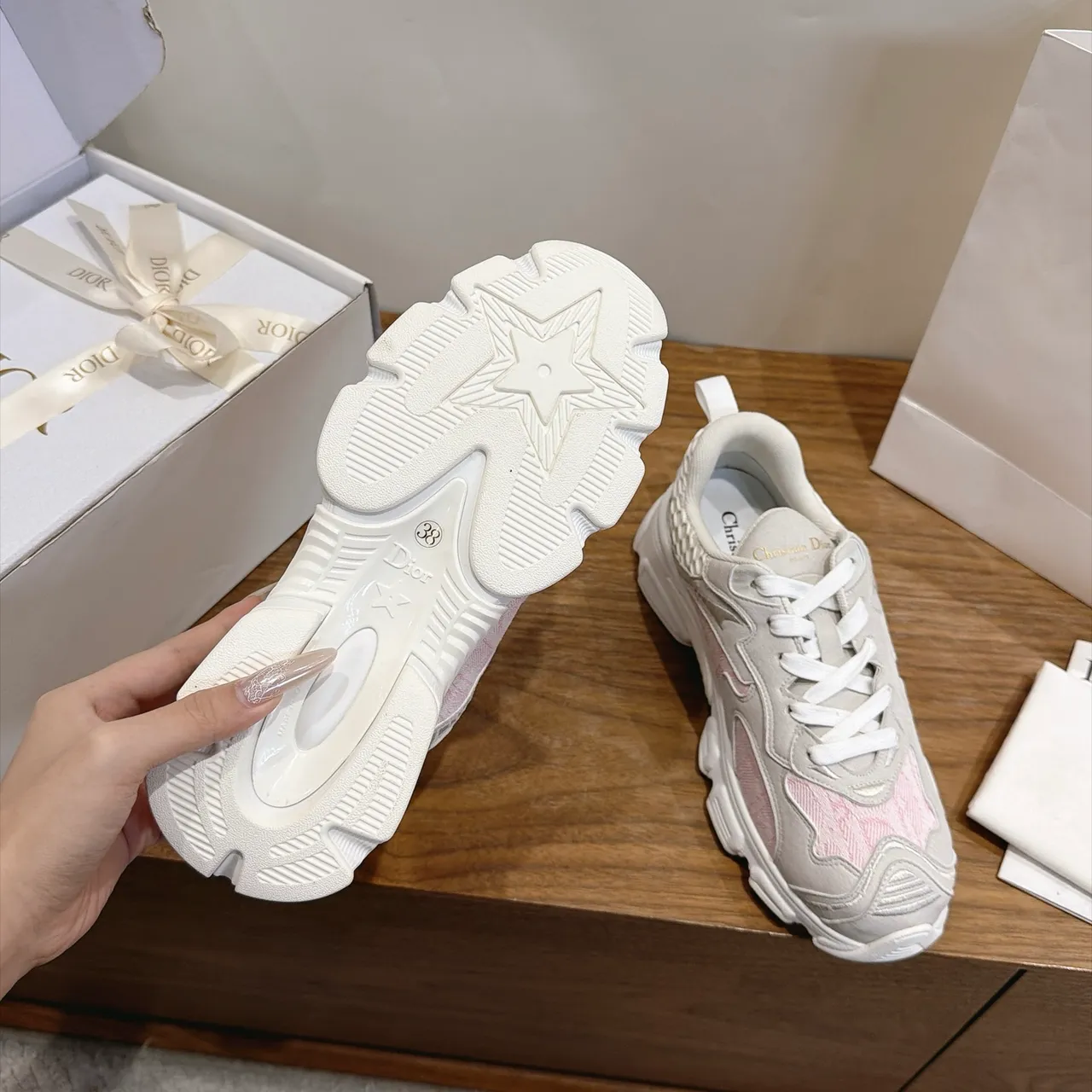 Dior B23 Pink Jacquard Chunky Sneakers 3