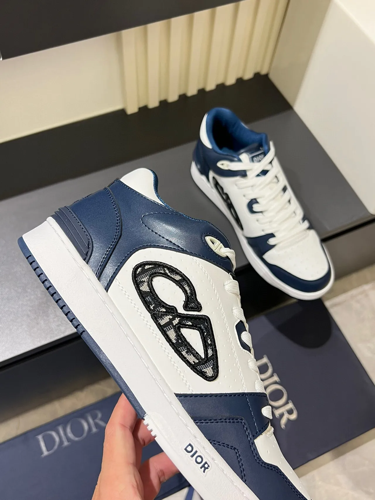 Dior B23 White and Navy Leather Monogram Lifestyle Sneakers 7