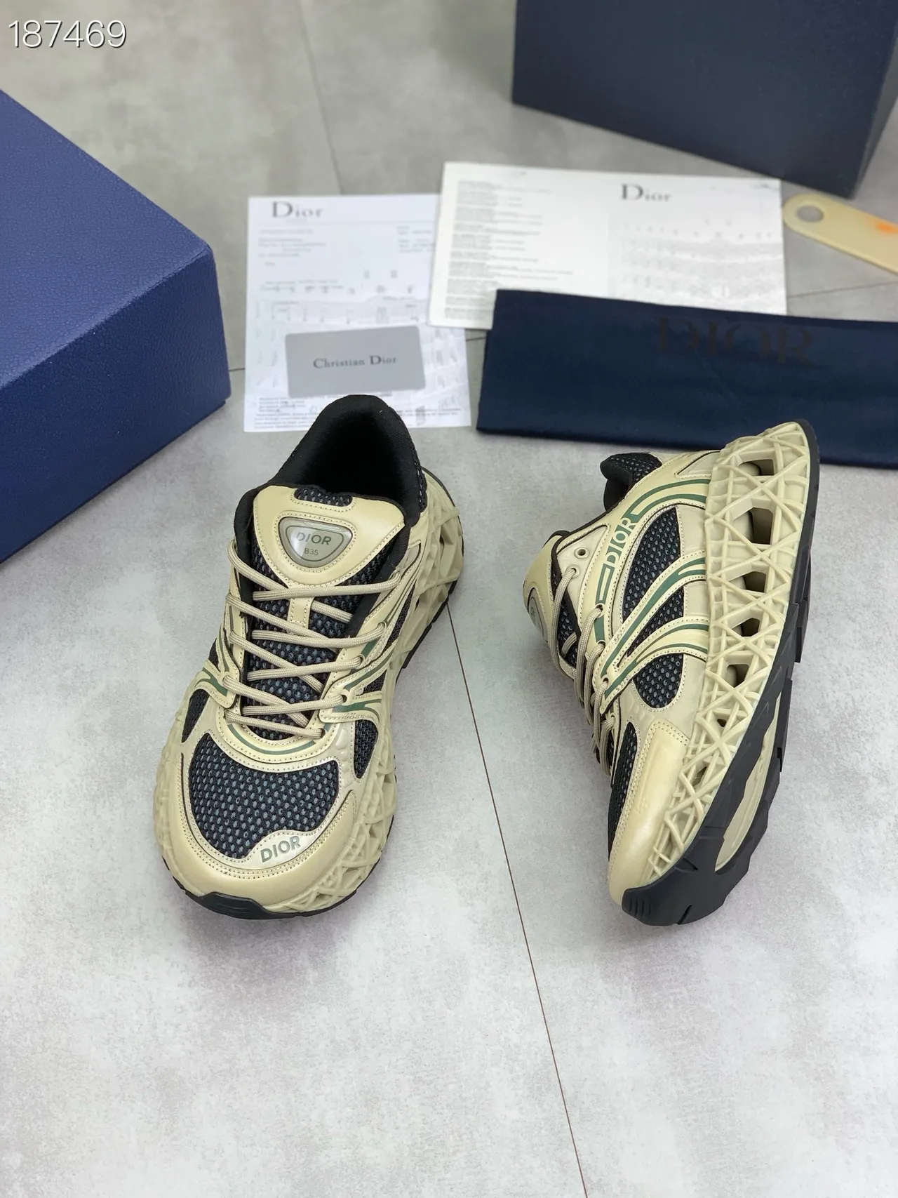 Dior B27 Beige and Black Mesh Chunky Sneakers 6