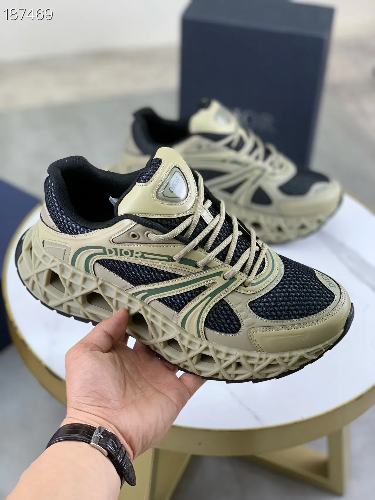 Dior B27 Beige and Black Mesh Chunky Sneakers 8
