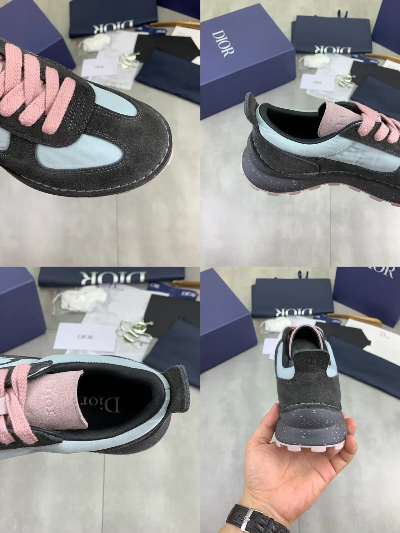 Dior B27 Chaussures Lifestyle Daim Noir et Bleu Clair 2